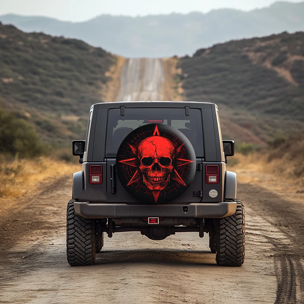 الأحمر الجمجمة تصميم غطاء الإطارات عجلة حماة مانعة لتسرب الماء العالمي للمقطورة Rv SUV شاحنة تخييم السفر مقطورة 16 بوصة