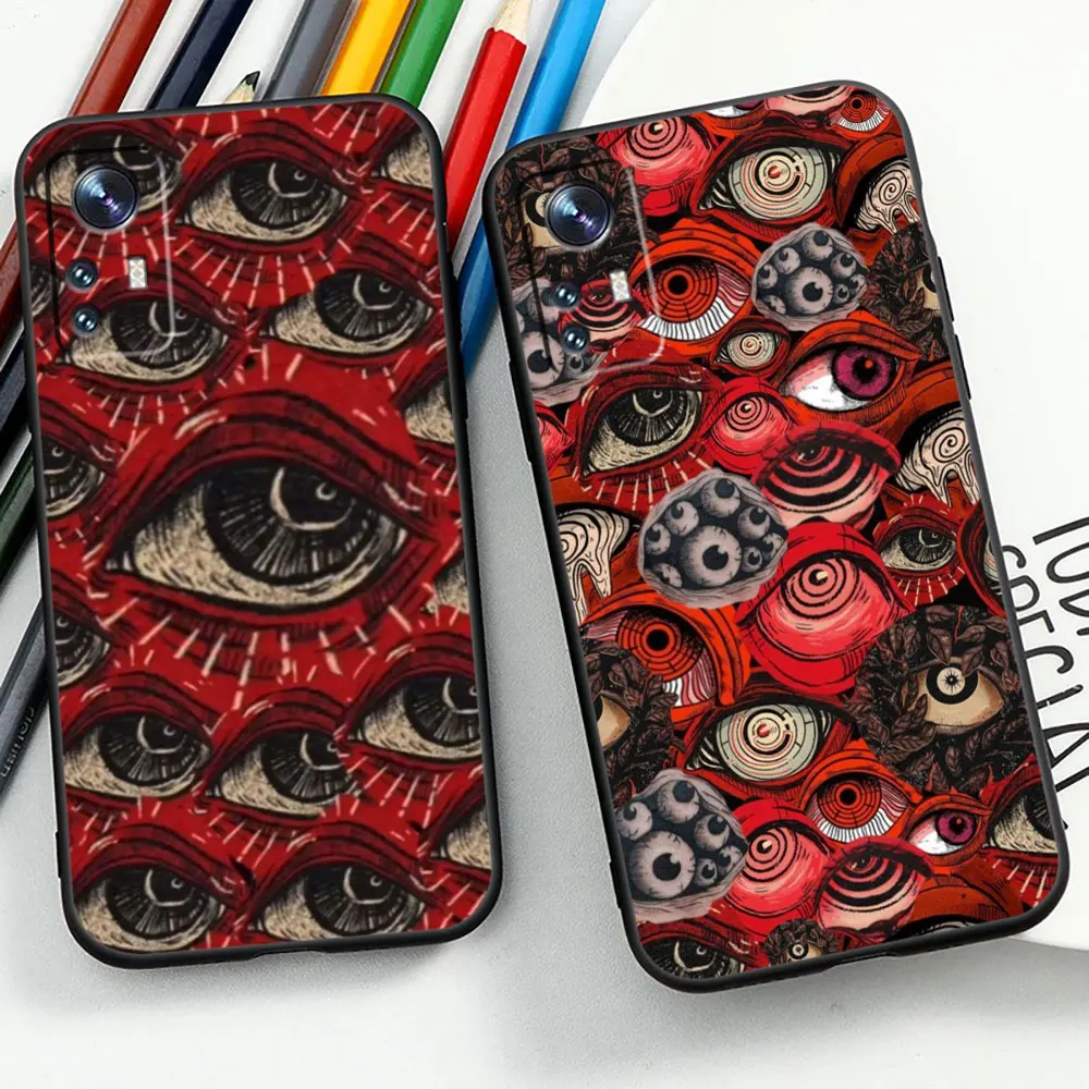 Spooky Scary Red Eye Face Phone Case For Xiaomi Mi Poco M5 M4 M3 X5 X4 X3 X2 F5 F4 F3 F2 GT Pro Nfc Note12TUrbo K60 Black Cover