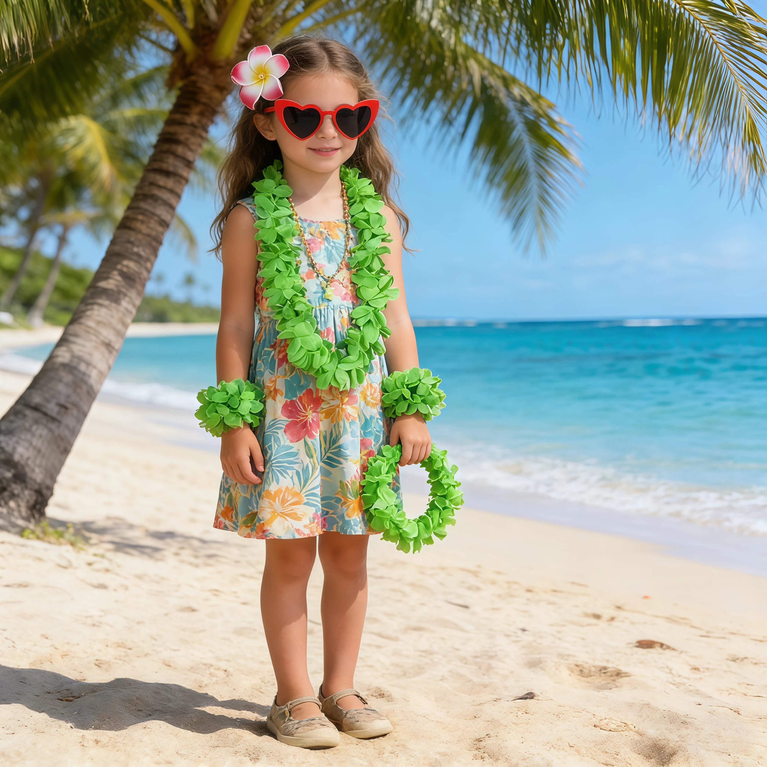 مجموعة إكسسوارات أزياء Lei and Hula للفتيات الصغيرات في هاواي، أساور وأساور معصم ونظارات للحفلات ذات طابع شاطئ استوائي
