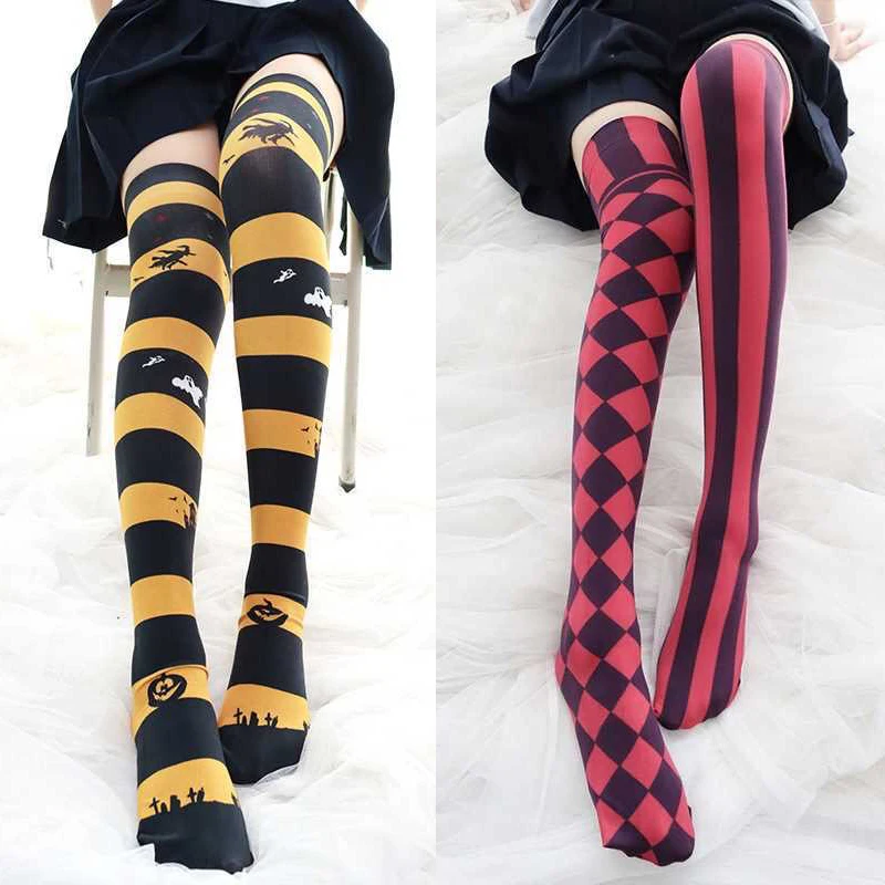 

Japanese anime striped Halloween cat claw Lolita Harajuku sweet sexy thigh stockings fun female over-the-knee stockings