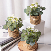 XIYA FLOWER Green Artificial Plants Eucalyptus Flowers Woven Small Potted Plants Grass Mound 11cm PE Material Home Decoration