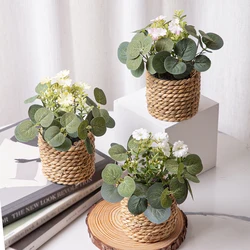 XIYA FLOWER Green Artificial Plants Eucalyptus Flowers Woven Small Potted Plants Grass Mound 11cm PE Material Home Decoration