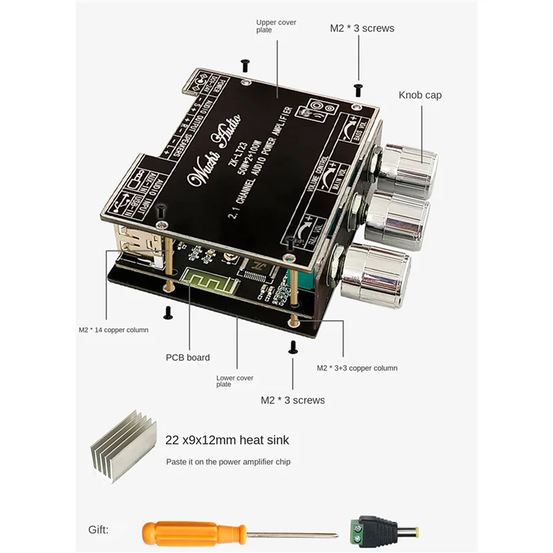 ABMF-2X ZK-LT23 Bluetooth Audio Amplifier Board With DC Cable 2.1 Channel 50Wx2+100W Subwoofer TWS True Wireless Audio Module