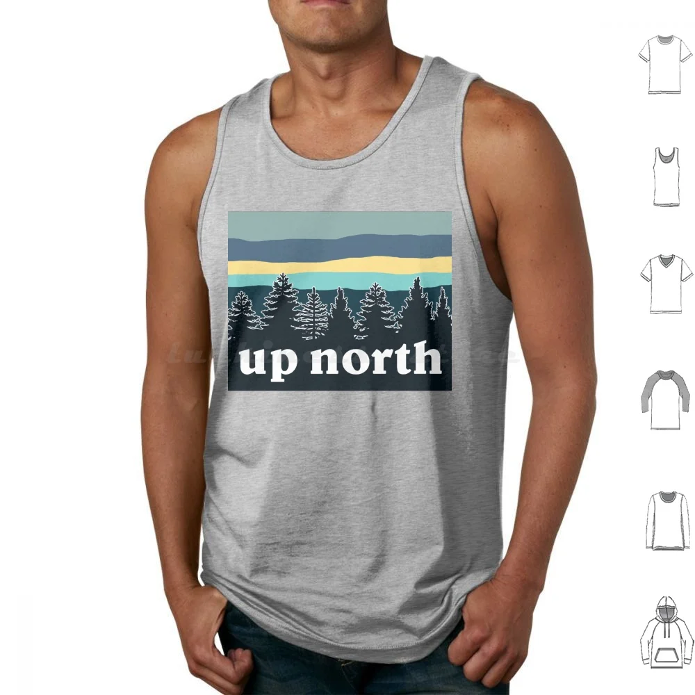 Up North Tank Tops Vest Sleeveless Up North Cottage Wisconsin Minnesota Pine Tree Great Lakes Huron Superior Sunset
