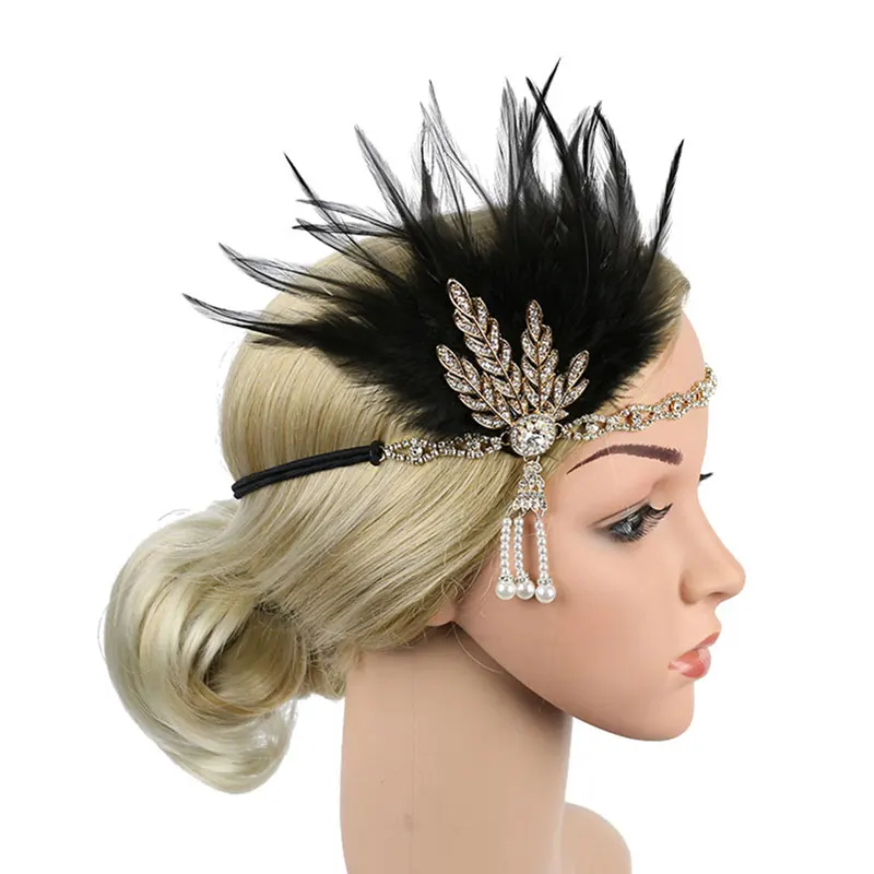 1920s Hairband Headpiece Feather Flapper Headband Headdress Vintage Costume Party Hairband For Women feather headpiece