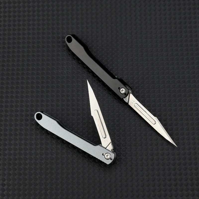 Mini Titanium Alloy Scalpel Folding Knife Keychain Pocket Utility Knife Selfdefense Tool Replaceable NO11Blade EDC Survive Gadge