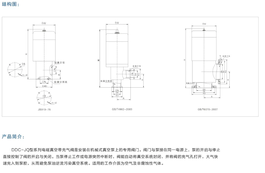 Electromagnetic vacuum with inflation valve DDC-JQ25A-KF vacuum solenoid valve