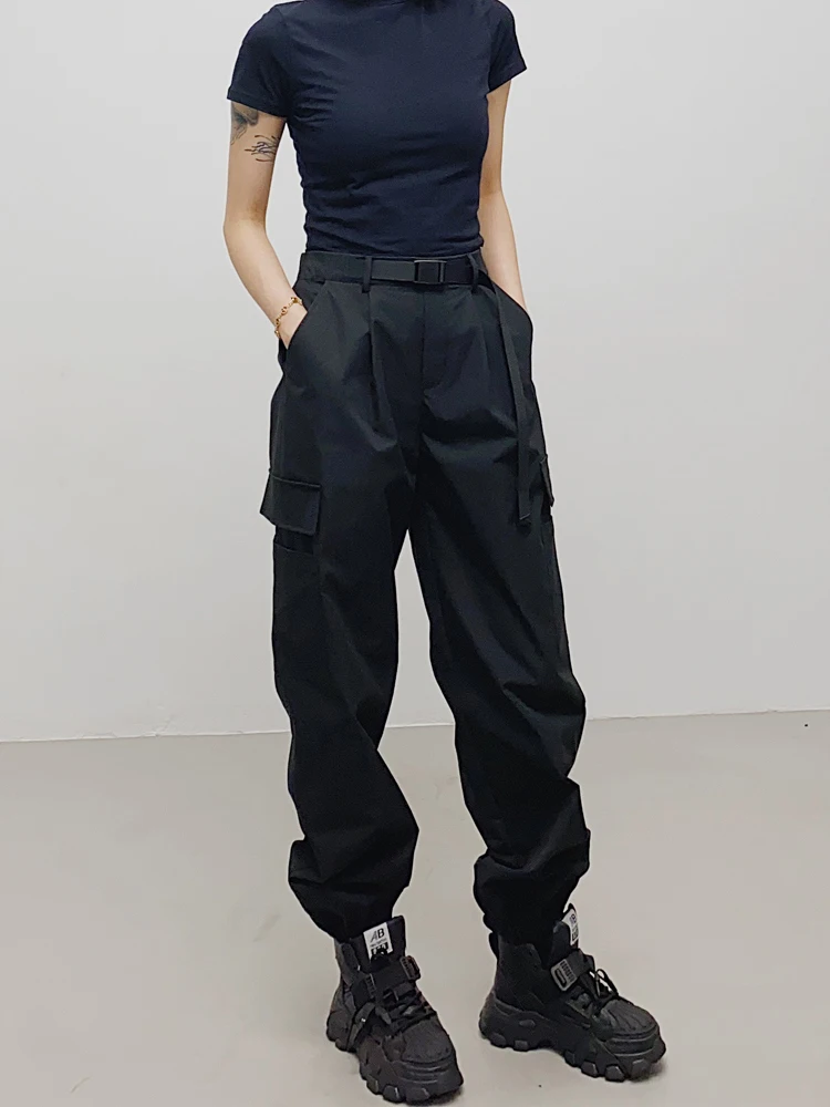 

High Waist Bla Japanese Sle Workwear Pants Women's New Model Slimming Outdoor Casual Harem Pants Street Sle Polyester F...