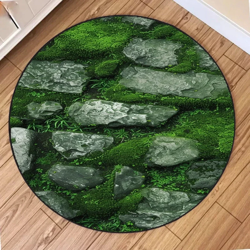 Round Moss Floor Mat - Washable Brown Indoor Rug for Living Room, Bedroom, Bathroom, Coffee Table, Kitchen Decor