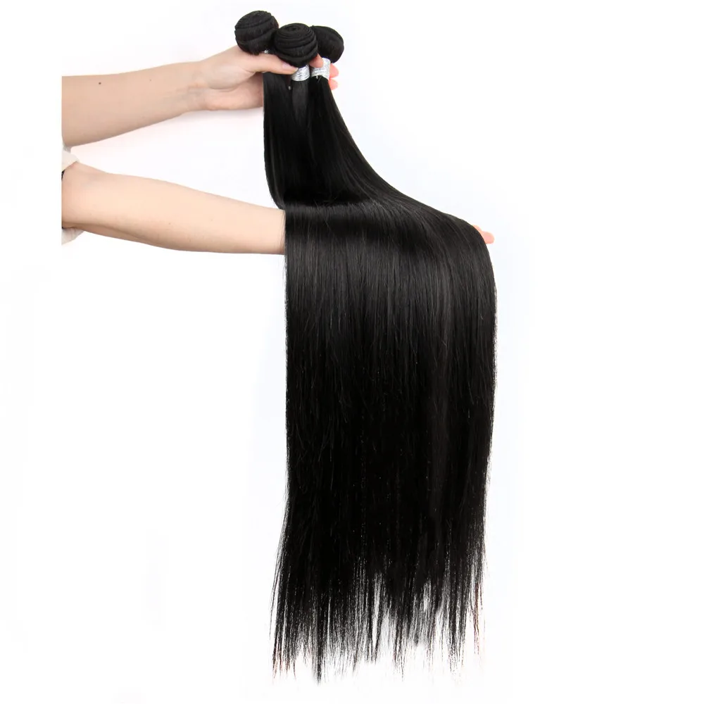 Pacotes retos do cabelo humano, 100% preto natural, extensão barata, 30 ", atacado