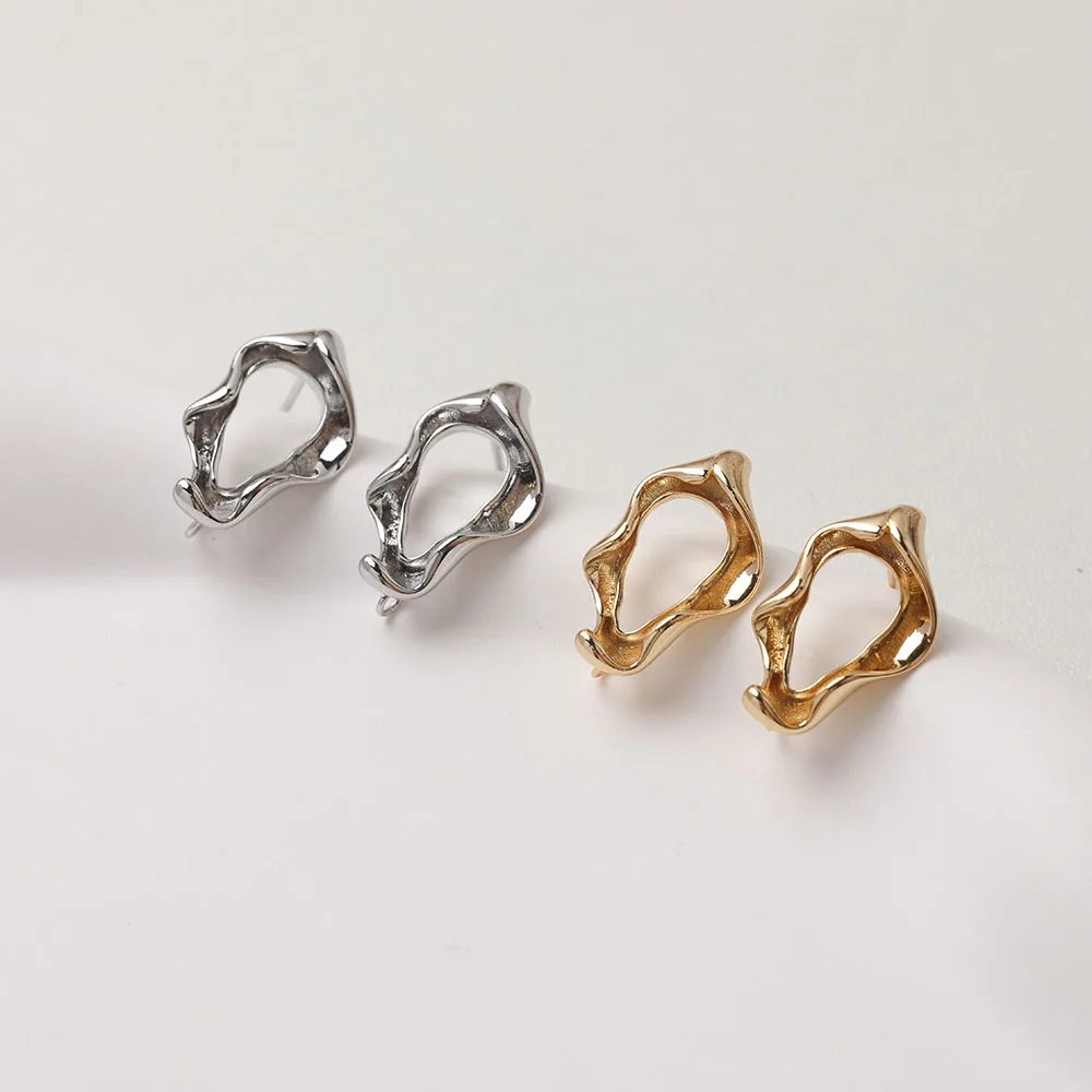 4PCS Dainty Irregular Hollow Out Ear Studs Earrings for Jewelry Findings DIY Hand Made Brass 14k Gold Plated 11.6*20mm