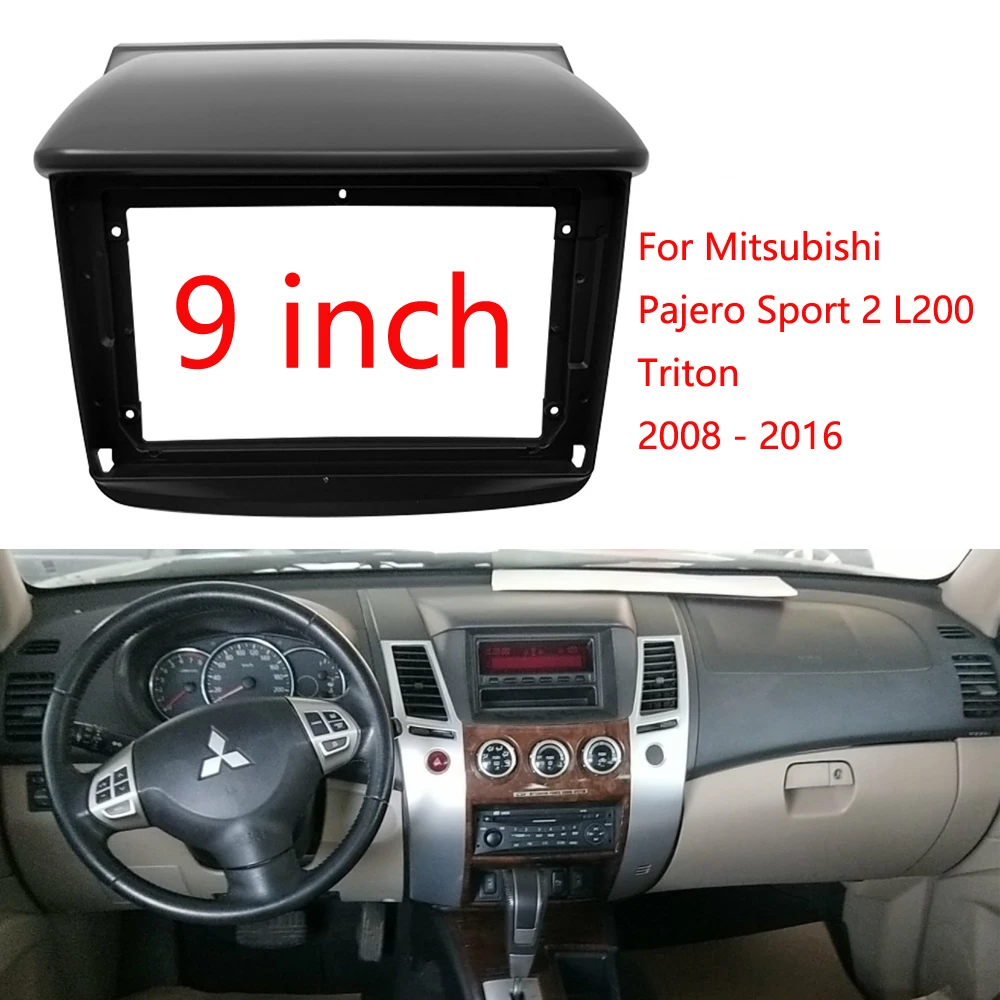 BYNCG 9 inch Car Radio Fascia Frame For Mitsubishi Pajero Sport 2 L200 Triton 2008 - 2016 Dash Mount Kit Trim Panel 2 din