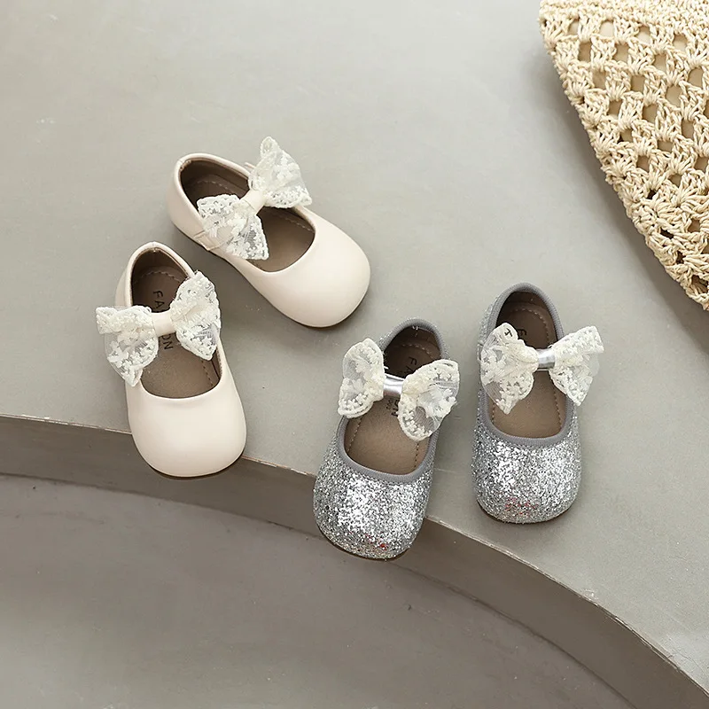 

Girls Princess Fashion Shoes Spring Autumn Bowknot Children Causal Sequins Flat Shoes Sweet Elegant Kids Ballet Leather Shoes