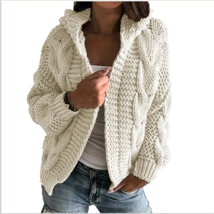 

New Autumn Winter Twist Hat Cardigan Thi Yarn Knitted Sweater Women's Faion Long Sve Color Chinese Production