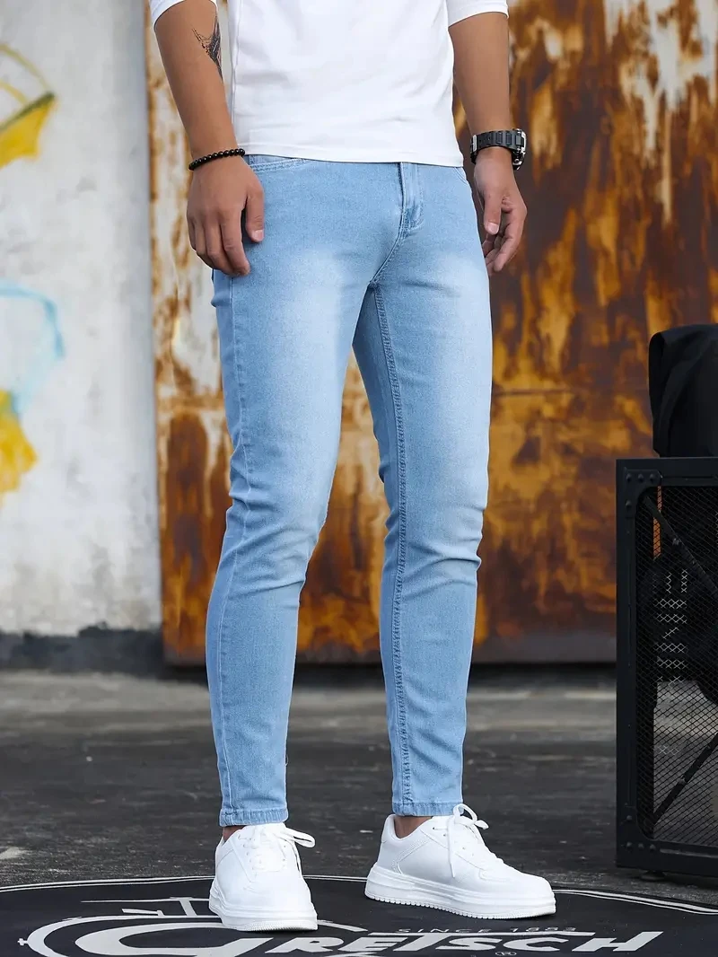 Spring Summer Men\'s Jeans Ripped Stretch cotton Black Blue Slim Pencil Pants Everyday Casual Social Denim Pants Calça Masculina