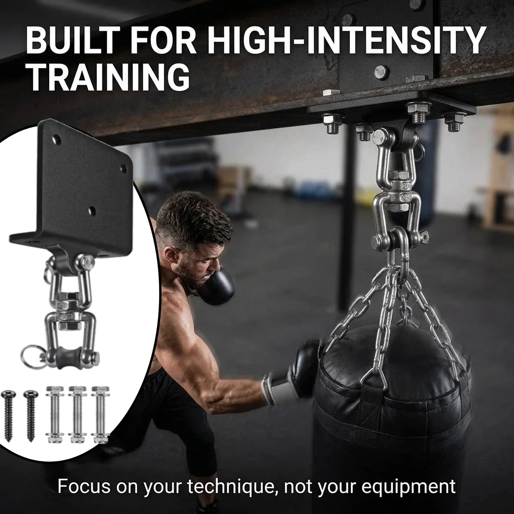 360 Degree Rotation Ceiling Mount Bracket Heavy Duty Punching Bag Hanger Boxing Speed Bag Hook Hammock Swing Home Gym MMA Sport