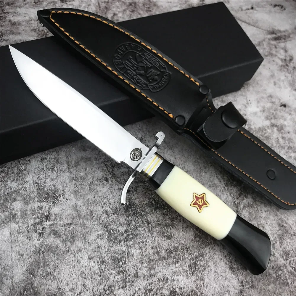 Tactical Russian Fixed Blade Nkvd Ussr Finka NKVD Knife Outdoor Survival Hunting Folding Knife Self Defense Leather Sheath