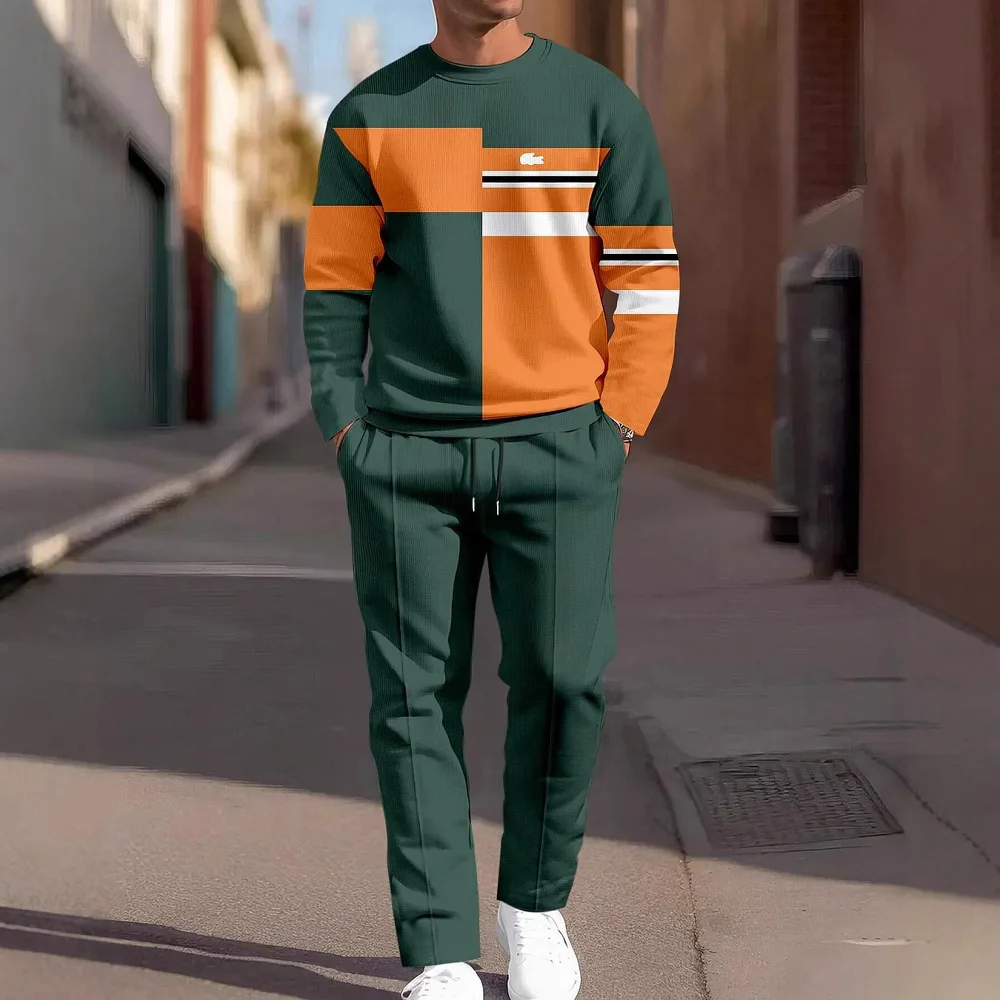 2025 New Arrival Cross border Bestseller Mens 3D Printed Crew Neck Polo Shirt Casual Set