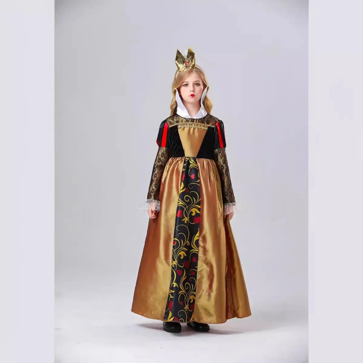 Alice im Wunderland Heart Queen Dr. Performance-Bühnenkostüm für Mädchen, Halloween-Outfit, chinesischer Hersteller, Frühling 2024