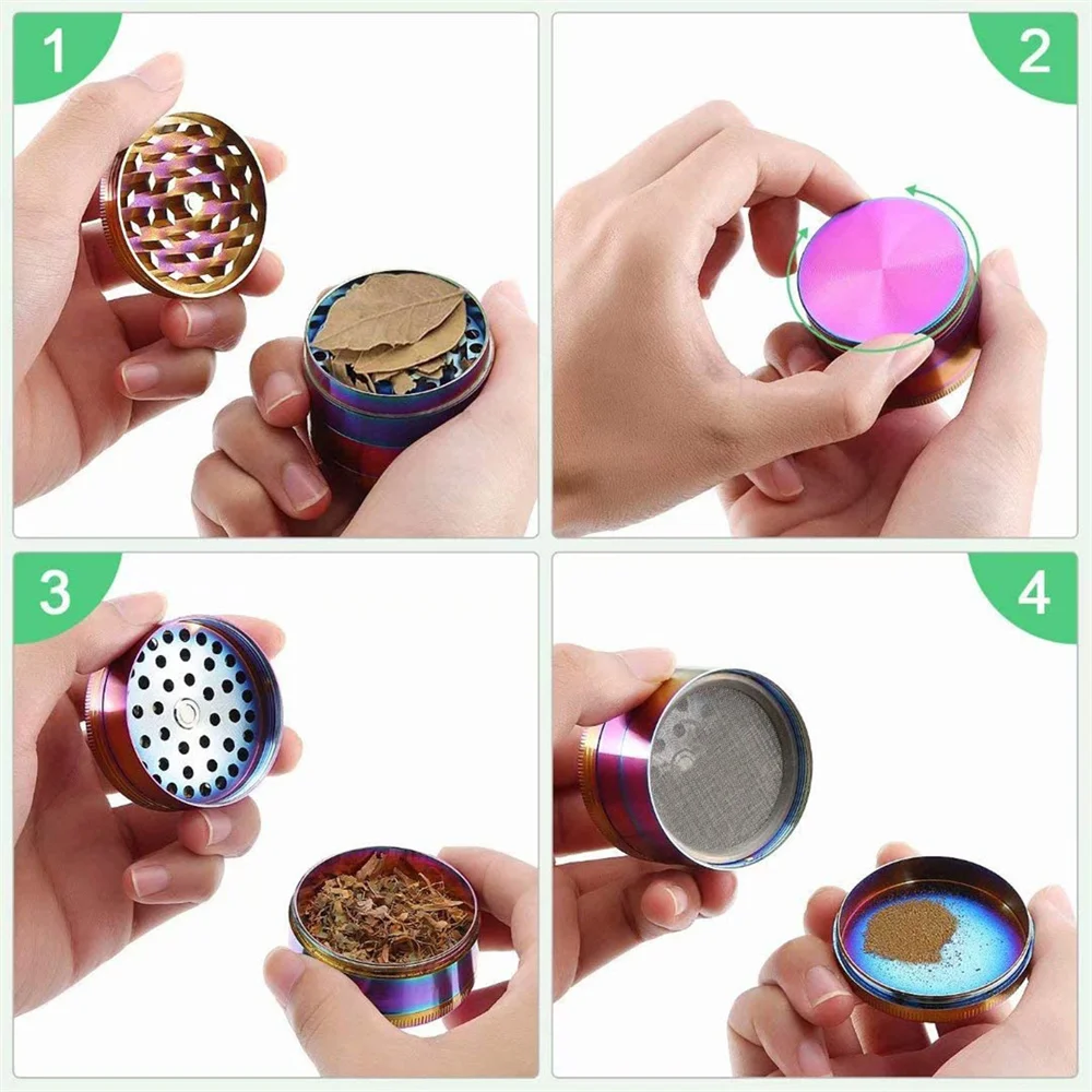 Dazzle color zinc alloy 40mm/50mm/55mm/63mm hand grinder 4 layer tobacco herb herb grinder Smoing accessories