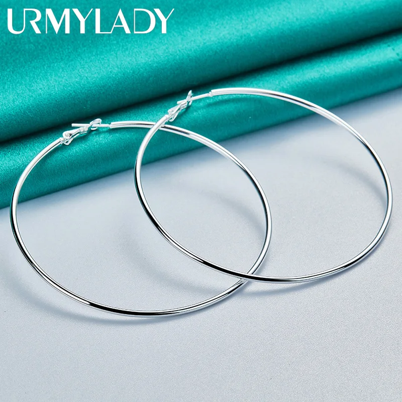 URMYLADY 925 فضة السلس 50/60/70/80 مللي متر أقراط للنساء حفل زفاف موضة مجوهرات Charm