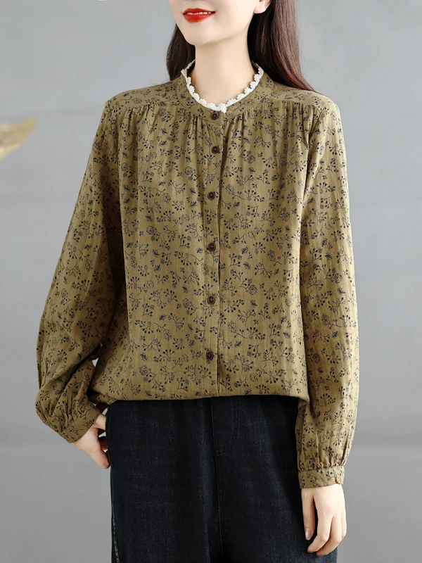 Cardigan Long à imprimé Floral pour femmes, décontracté, col montant, garniture en dentelle, grande taille, automne Faion, amincissant, artistique, ouvert