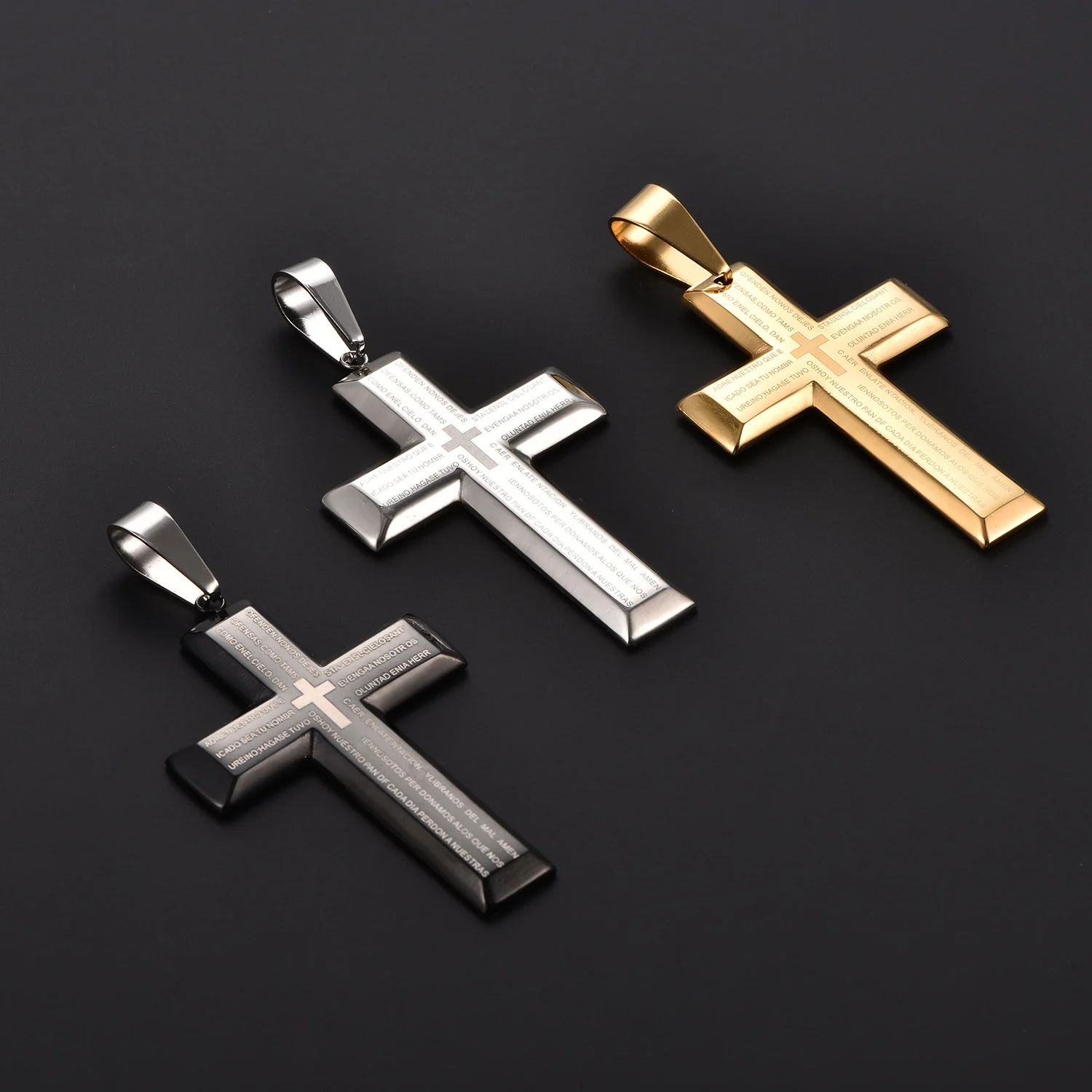 Wasserdichter Kreuzanhänger, christlicher Gebetsanhänger, trendiger Gothic-Party-Schmuck für Männer, Edelstahl-Bibel-Amulett-Halsketten – Detail 2