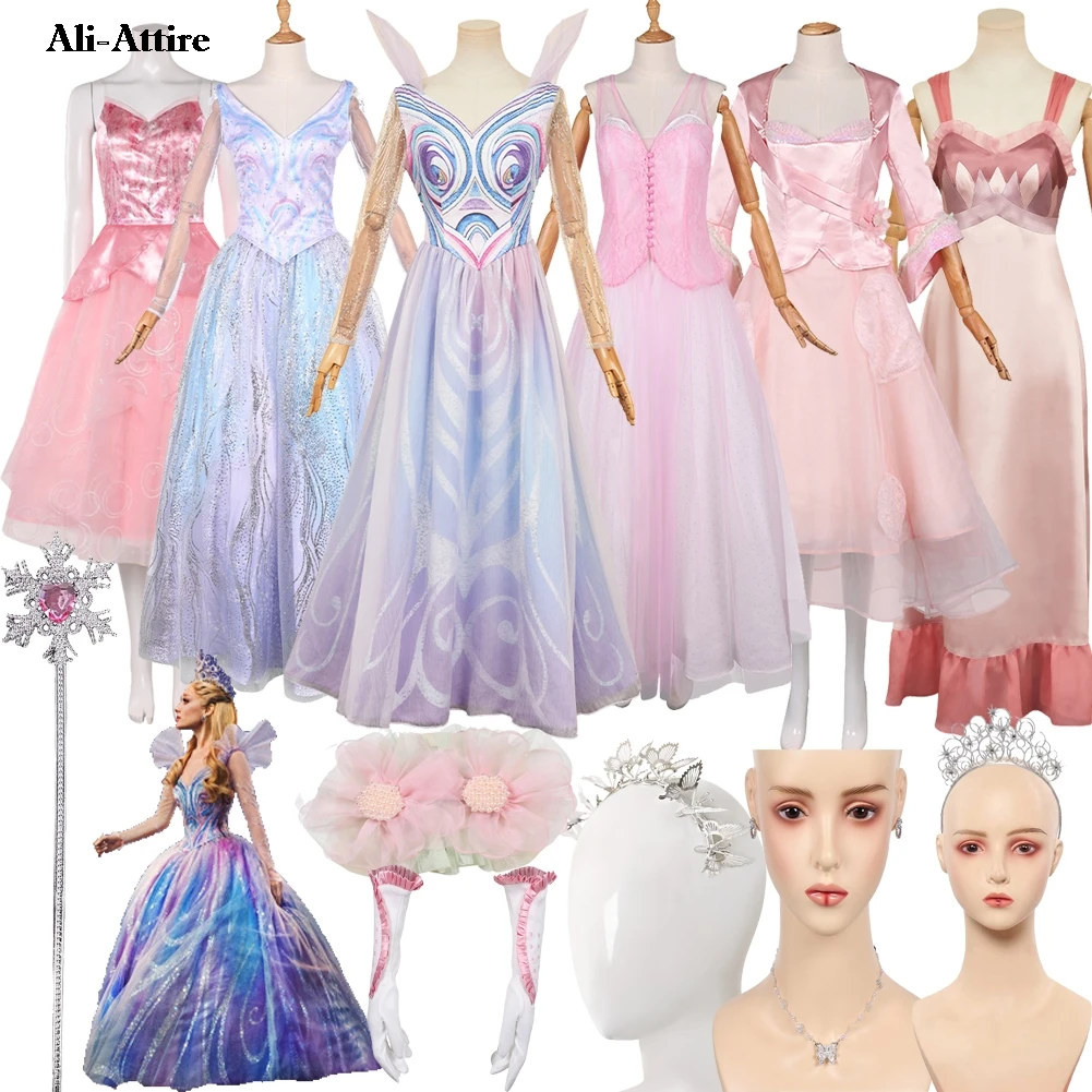 

Фильм Wicked ​ Платье Глинда для косплея, женские аксессуары, вечерние маскировочный костюм на Хэллоуин, карнавальный костюм для ролевых игр, костюмы