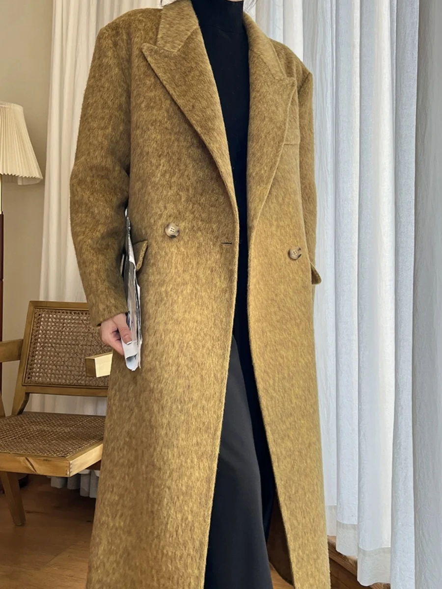 Dalian Dongye Double-Faced Camel Wool Coat Women's Mid-Length Suit Collar Jaet Premium Feel 2023 Winter Long Sve