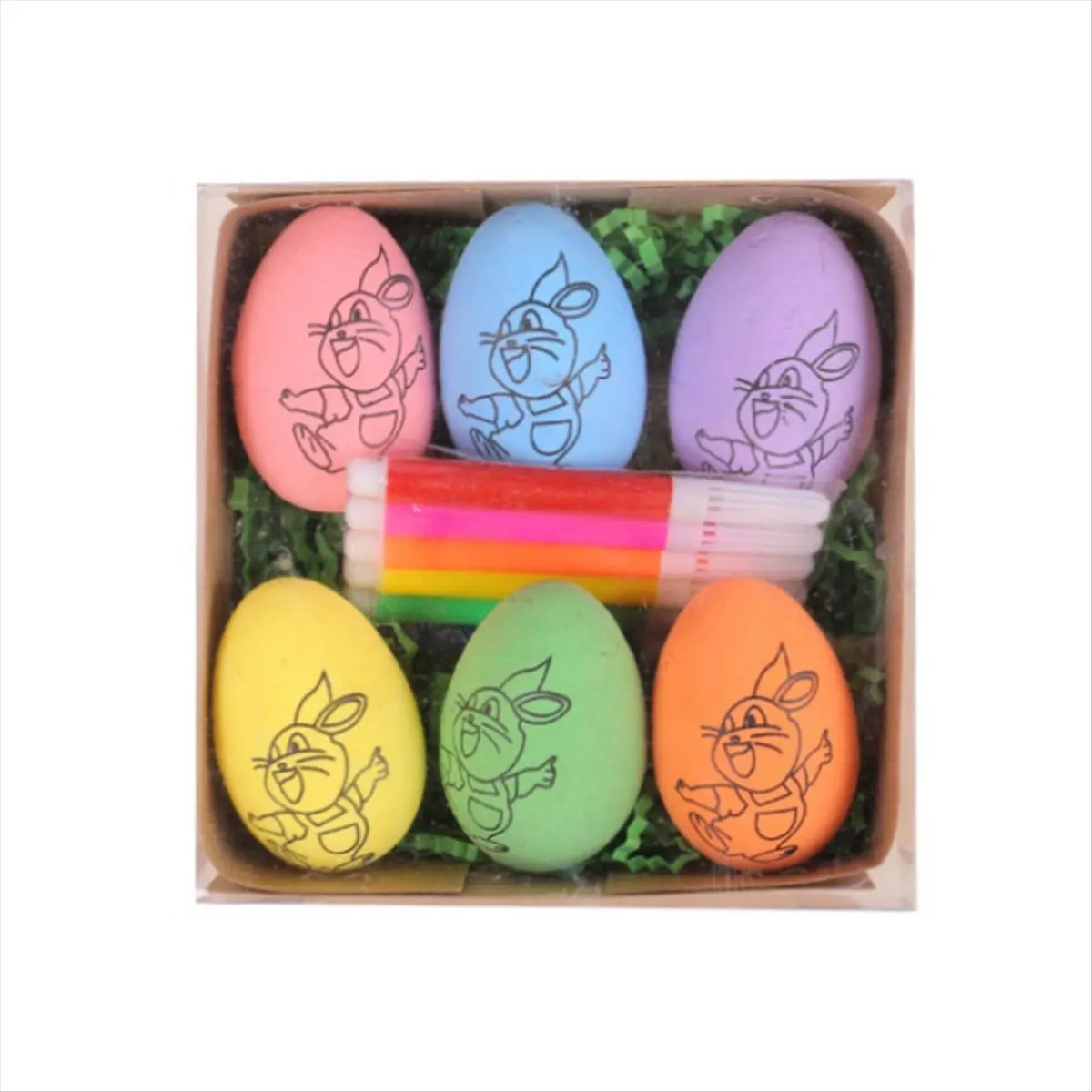 A56K 6 Pcs Easter DIY Hand-Painted Eggs 2024 Cartoon Eggs Children's Handmade Gift Easter Egg Painting Kit-A