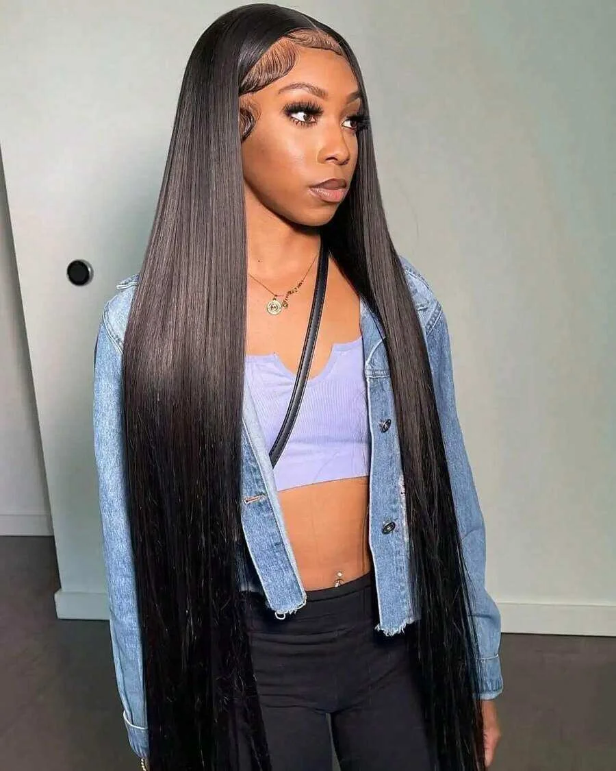 13x4 13x6 Hd Bone Straight Transparent Lace Front Wig Human Hair 40 Inch Pre Plucked Lace Frontal Wigs 250 Density