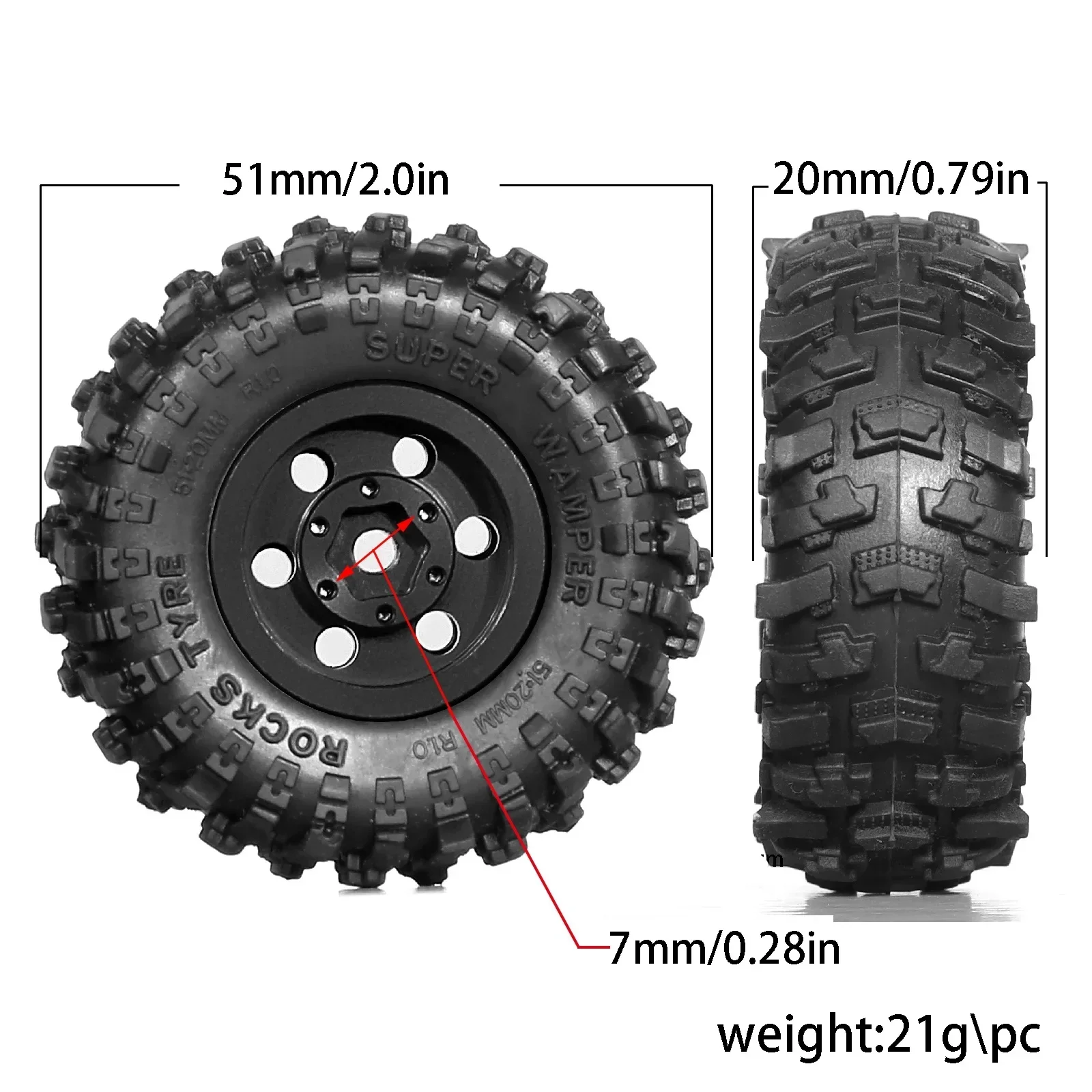 4pcs 51mm 1.0" Metal Beadlock Wheel Tire Set For 1/18 1/24 RC Crawler Car TRX4M SCX24 AX24 FCX24 Upgrade Parts Accessories