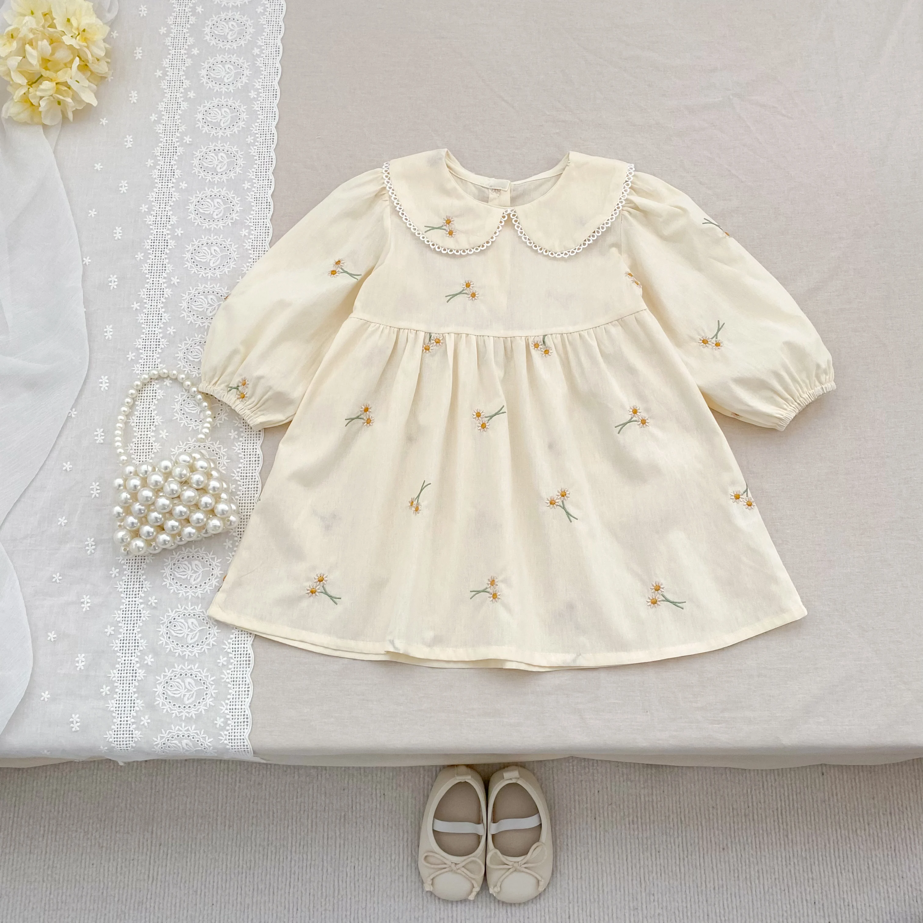 Frühling Kleidung Pastoralen Baby Mädchen Kleid Herbst Stickerei Baumwolle Floral Puppe Kleid Kinder Temperament Prinzessin Mädchen Kleid – Detail 3
