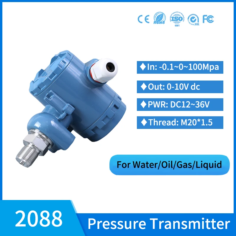 

0-10 bar Absolute 0-10V Static Pressure Sensor Pneumatic Pressure Transducer Hydraulic Oil Pressure Transmitter 0-60Mpa