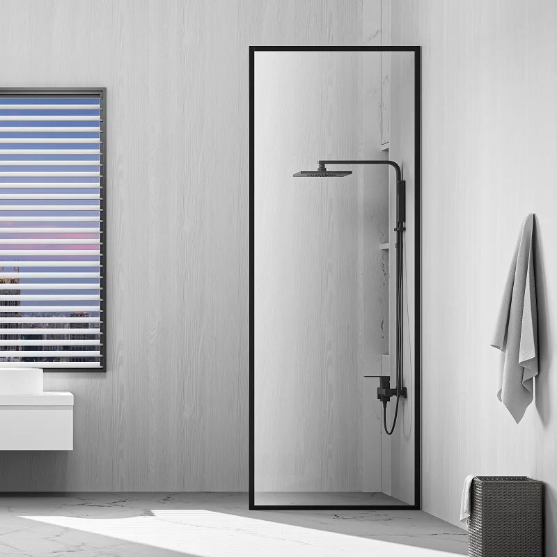 Matt Black Frame Fixed Shower Screen 10mm Tempered Glass 711*1728mm Walk in Shower Door
