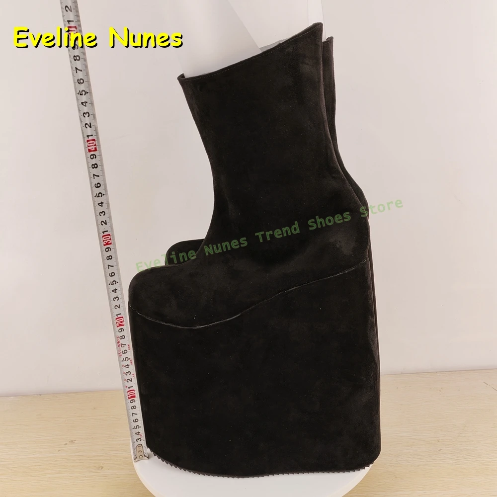 Black Faux Suede Mid-Calf Boots Round Toe Height Increase Solid Pull On Punk Cosplay Y2K Cool Dark Style Knee High Boots Summer view 3