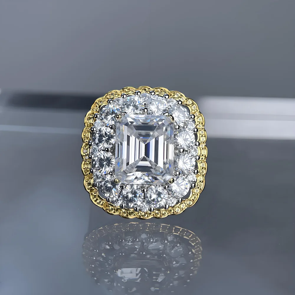 

S925 Rhodium Plated Silver 8CT D Color Fancy Shape Moissanite 10x12mm Lace Edge Engagement Ring for Women, Exquisite Jewelry