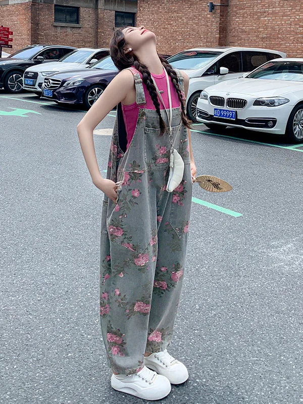 

High Street Sle Denim Overalls Women's High Waist Wide Leg Long Pants Lazy Street Sle One-Piece Suit Spring Collection