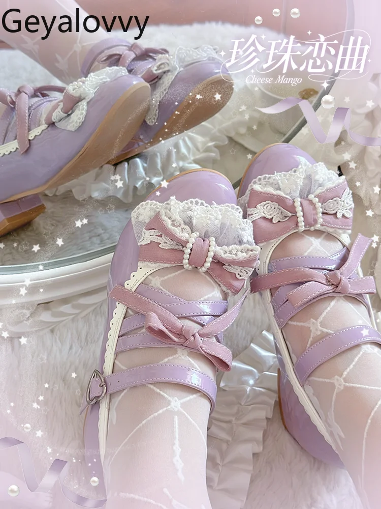 

Japanese Style Original Lolita Bow Low Heel Shoes Spring Autumn New Versatile Solid Color Sweet Cute Girls Mary Jane Shoes