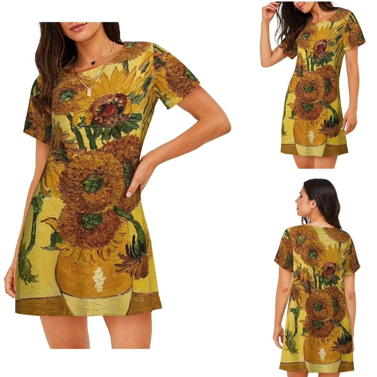 Vincent Van Gogh Sunflowers Sun Flowers Short Sleeves Nightdress For Sleepshirts Women Short Sleeve Nightgowns Soft Pajama Dress