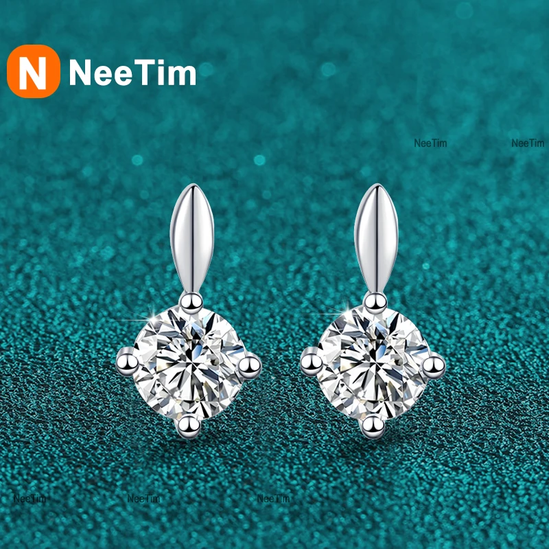 NeeTim 0.2ct 0.3ct 0.5ct Moissanite Studs Earrings for Women S925 Silver Bride Wedding Lab Diamond Stud Women's Earrings Jewelry