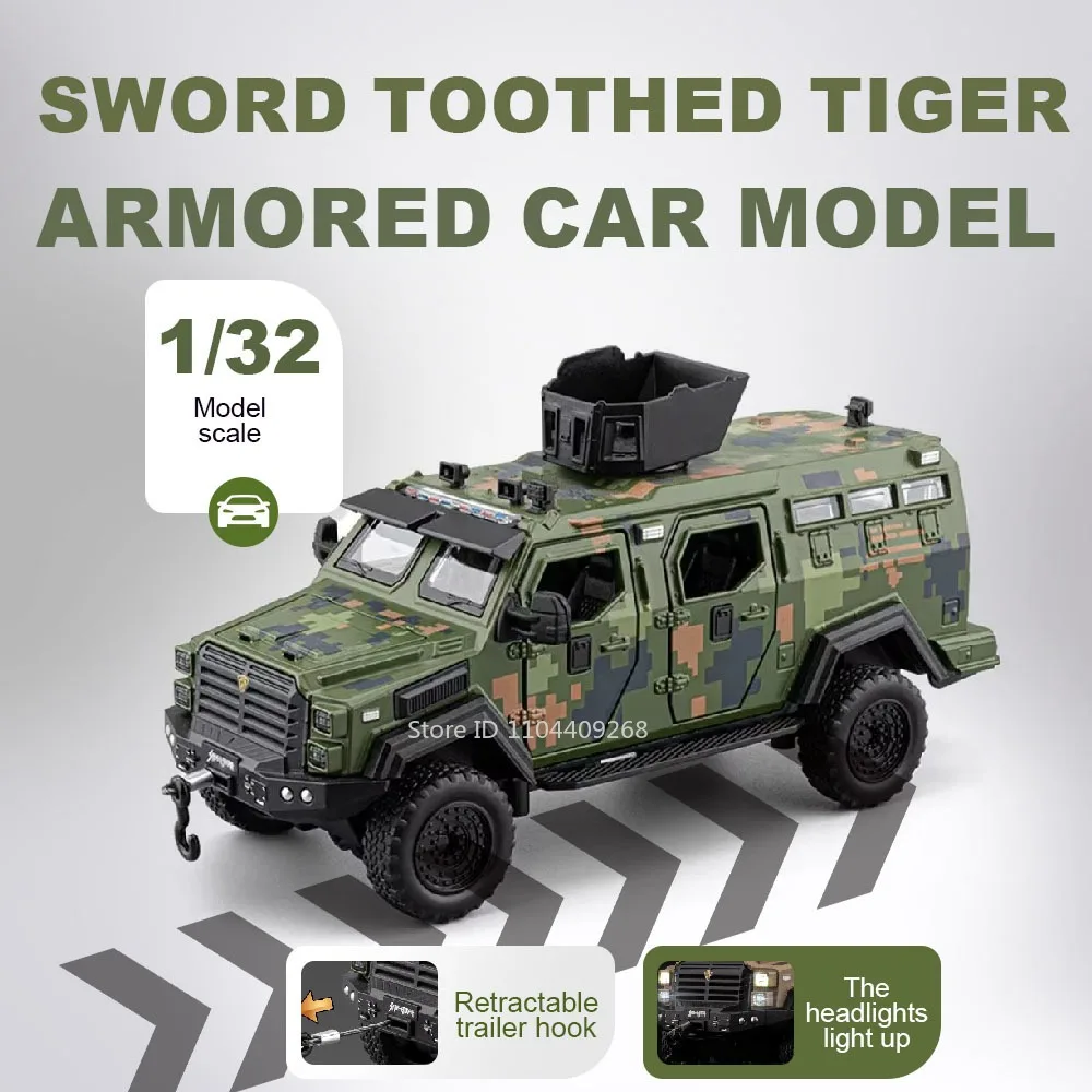 

Модель бронированной машины «Тигр с зубчатыми колесами» в масштабе 1:32, с функцией рулевого управления, музыкой, светом, внедорожными характеристиками, полицейский автомобиль, с амортизацией, подарок