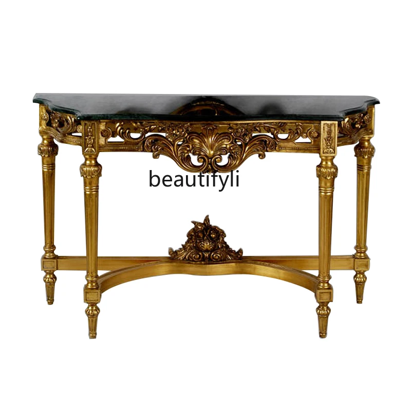 

French gold court style entrance table soft decoration entrance table villa living room decorative cabinet marble