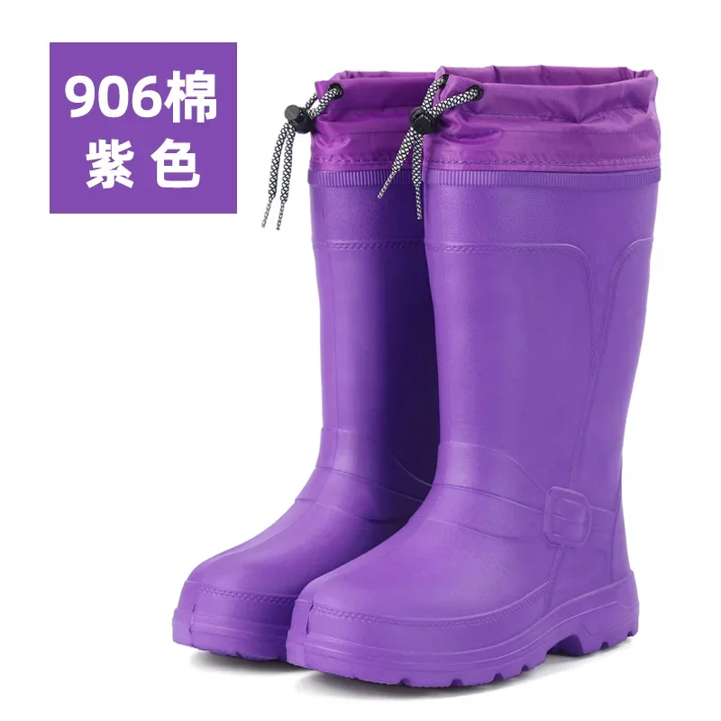 Woman Rain Boots New EVA High Canister Rain Shoes Women\'s Warm and Plush Waterproof Rubber Shoes Non Slip Fishing Water Shoes