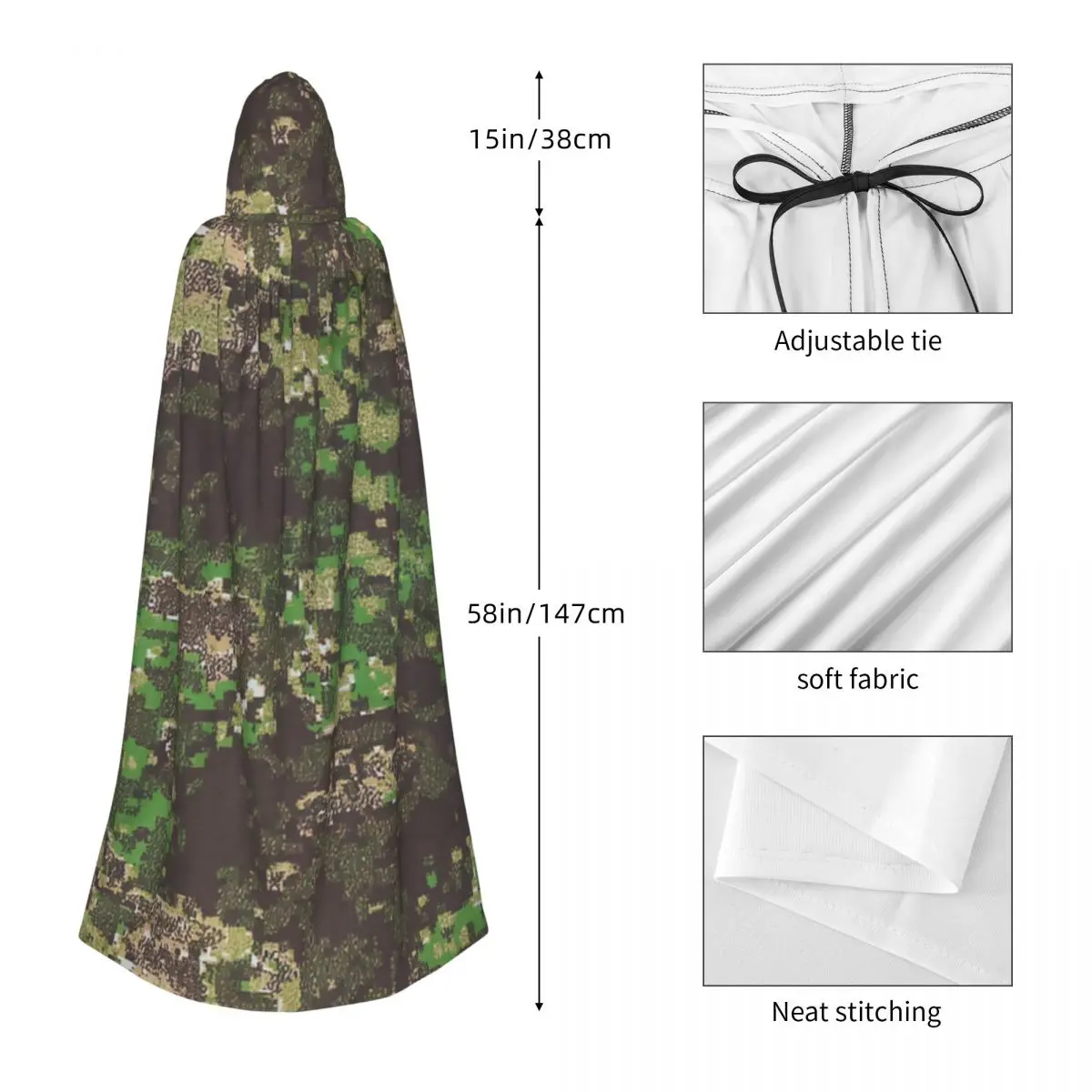 Greenzone Camo Camouflage Military Woodland Army Hooded Cloak Halloween Party Cosplay Woman Men Adult Long Witchcraft Robe Hood