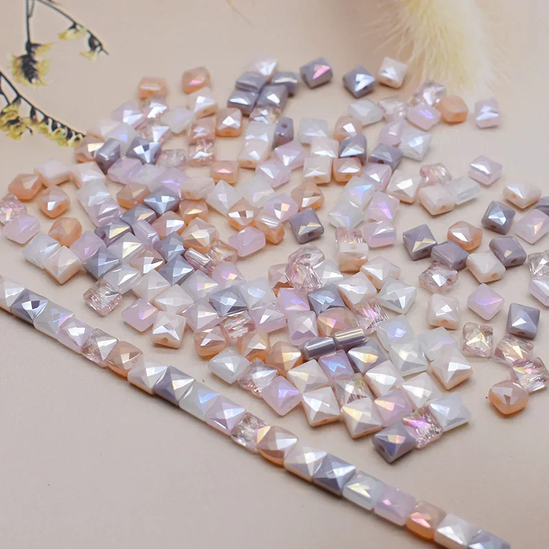 Mixed Color 6mm 30pcs/lot Color Cube Czech Glass Beads Flat Square Cube Glass Loose Space Beads For Jewelry Making DIY Handmade