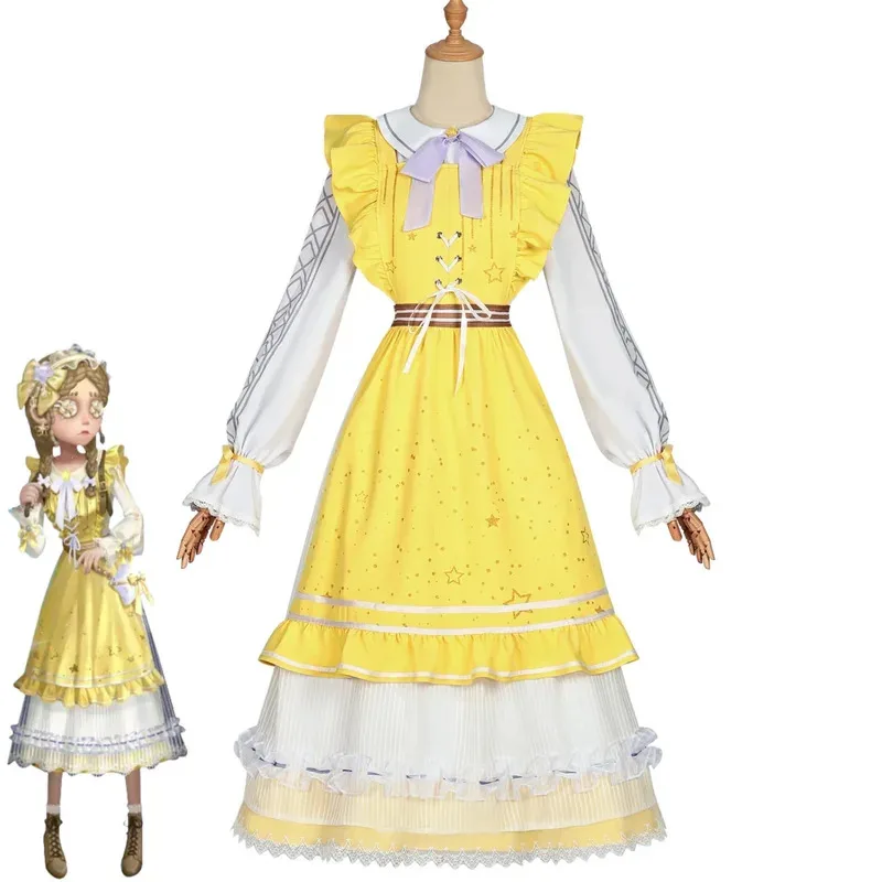 لعبة الهوية V آن ليستر لعبة التاجر التأثيرية فستان أصفر لامع أغطية الرأس شعر مستعار امرأة لطيف أنيمي حفلة اللعب الزي؛ 2