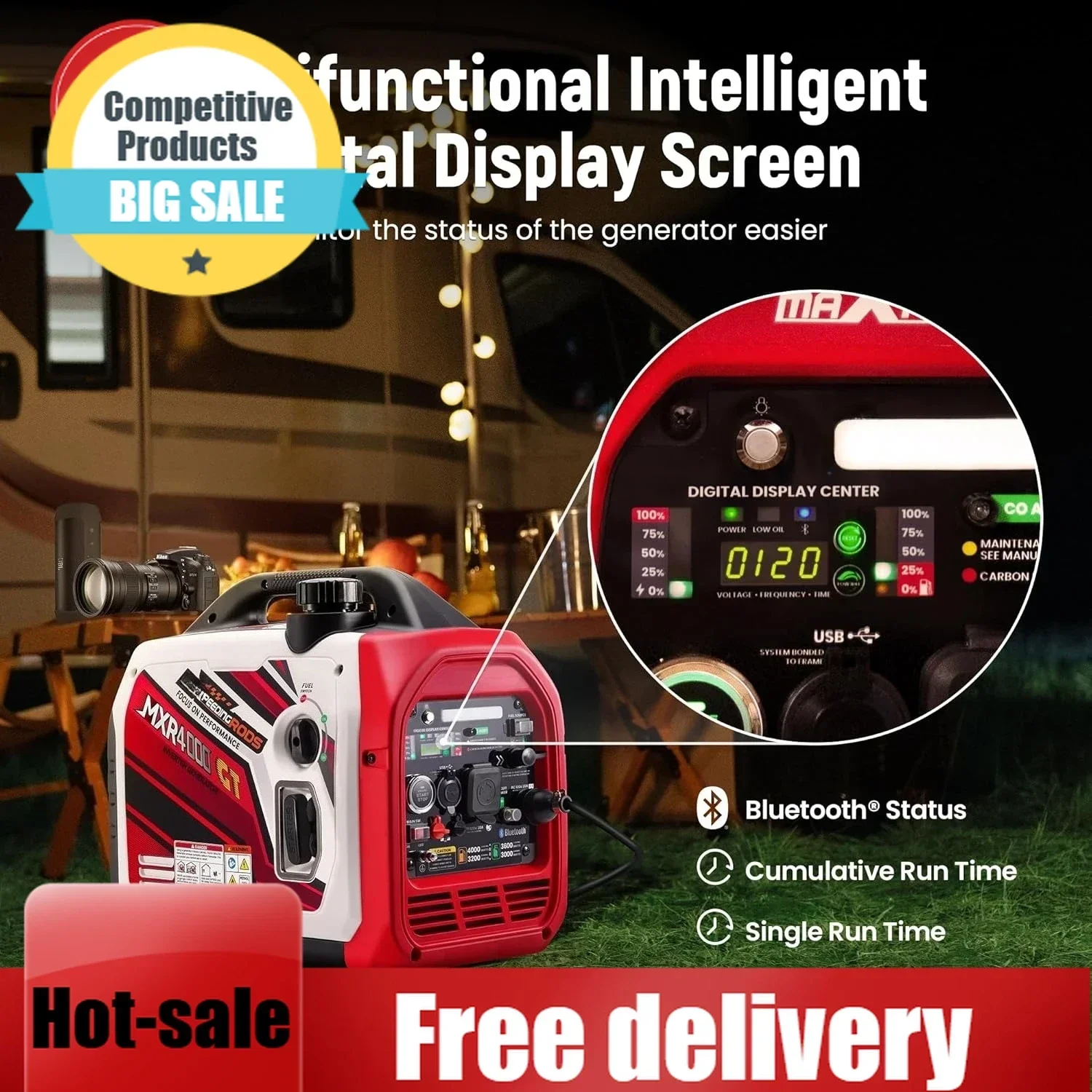 

Home Backup-4000W Dual Fuel Inverter Generator With Electric Start Bluetooth Control Quiet RV Ready Outdoor Use