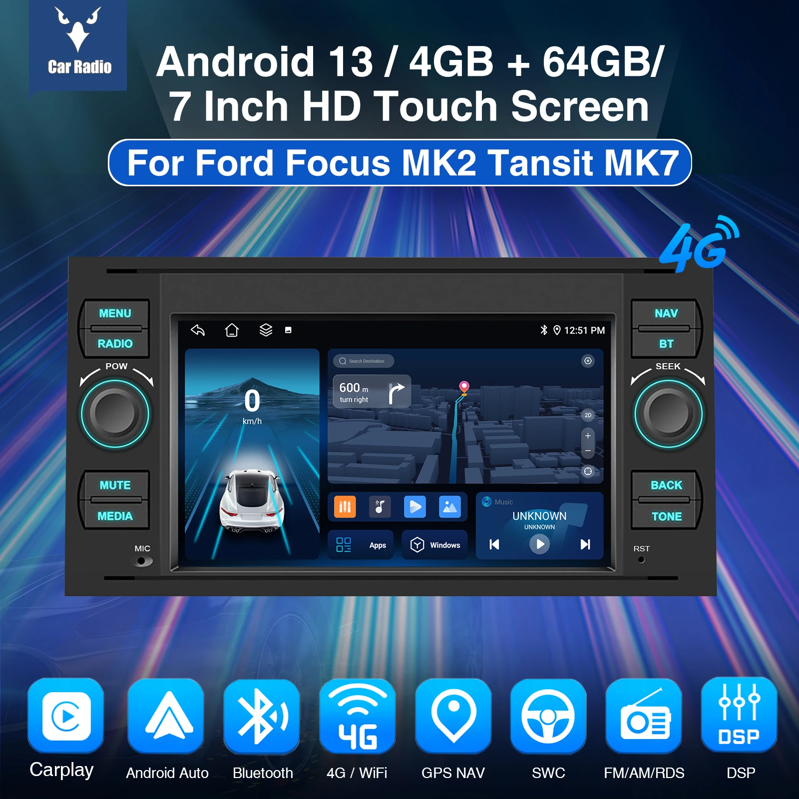 Essgoo Autoradio für ford focus mk2 tansit mk7 drahtloses carplay android auto 2 din gps navigator