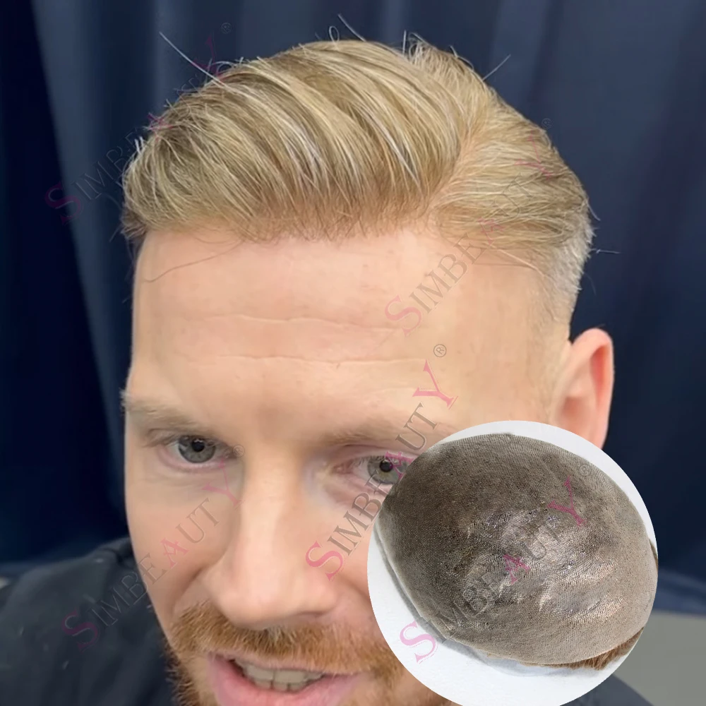 Undetectable Realistic Natural European Men Toupee 80%Density 0.02mm Ultra Thin Skin Old Man Human Hair Wig 1b80 White Grey Hair view 2
